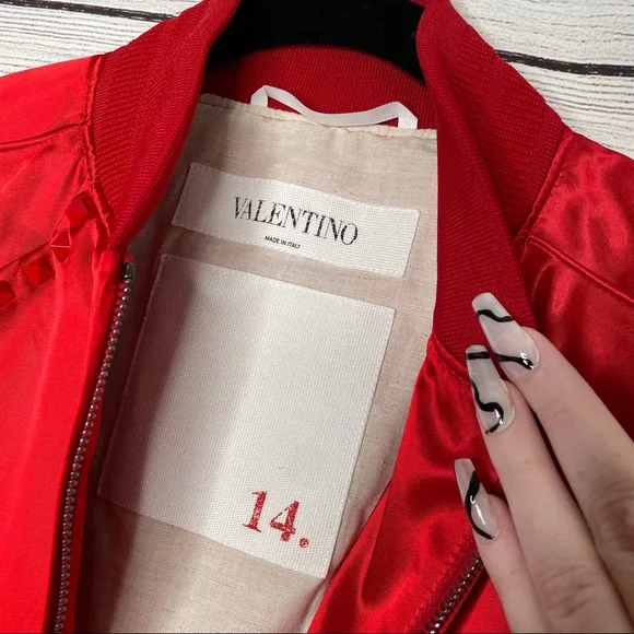 Valentino Red Rockstud Bomber Jacket Satin Studded